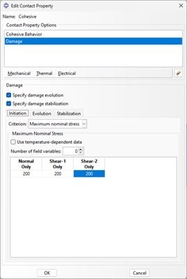 Parameter für die Schädigungsevolution in Damage Evolution