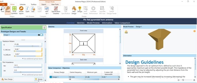 Eintragen der „Port Impedance“ und Design starten